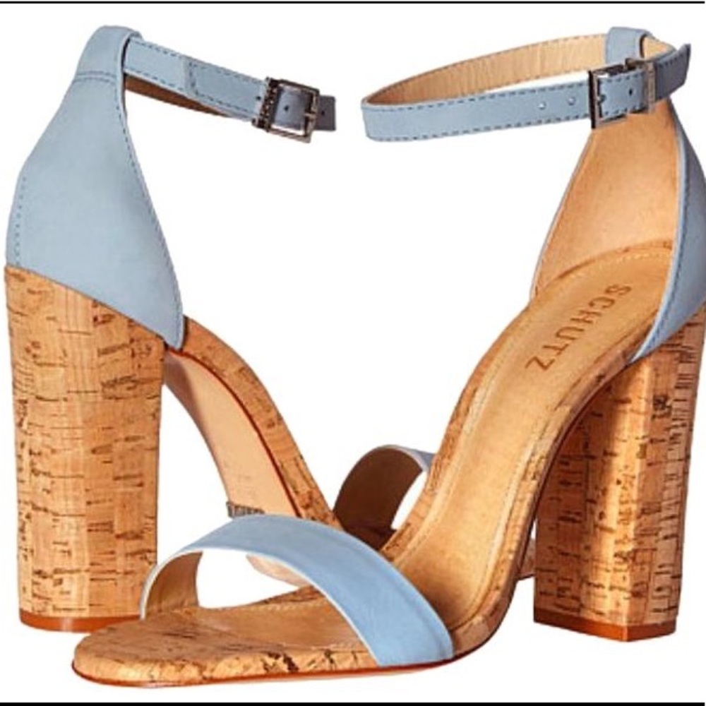 Schutz light blue cork block heel sandal